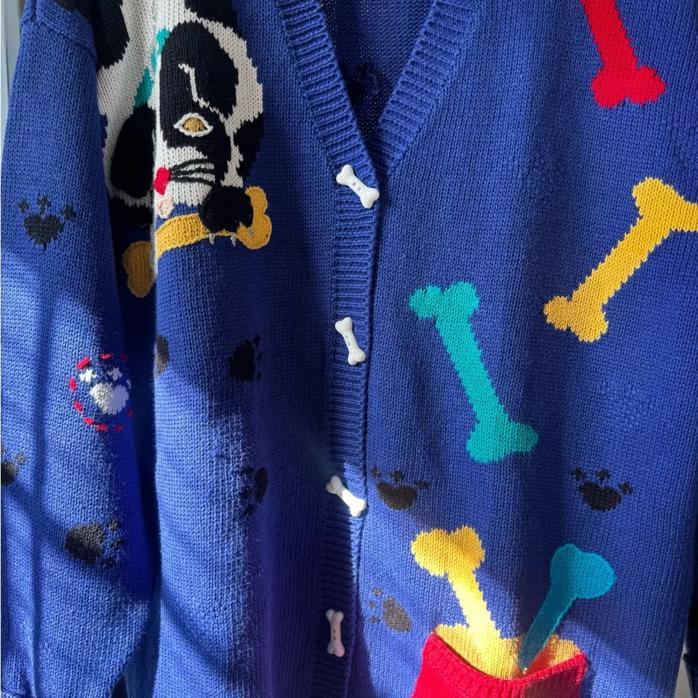 Vintage 90s berek Blue Knit Dog Novelty Sweater - Picture 4 of 5